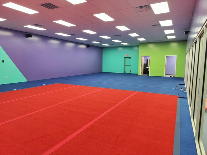 Colorful commercial gym flooring and walls 
